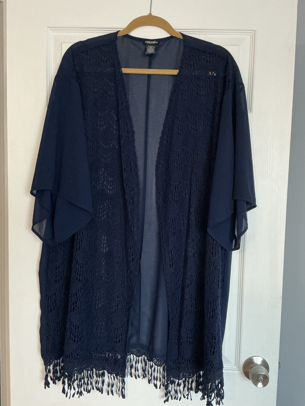 Stoosh 0X Navy Lace Kimono Cover Up Plus Size Sheer Lightweight Boho EUC